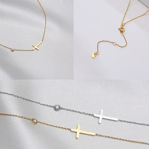 Delicate Petite Sideway Cross Necklaces Pendant Women Stainless Steel Thin Chain Link Christian Jewelry