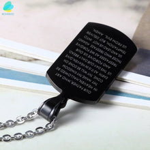 BONISKISS 316L Men&#39;s Stainless Steel Necklace Croos Lord&#39;s Prayer Bible Engraved Pendant Tag Man Long Suspension Chain Jewelry