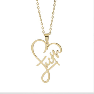 Firelife Ministries | Religious Faith Heart Necklace Women Men Stainless Steel Gold Plated Christian Inspirational Jewelry Gift
