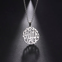Firelife Ministries -  Hollow Faith Letter Necklace for Women Men Stainless Steel Round Pendant Chain Necklaces Fashion Choker Jewelry Gift