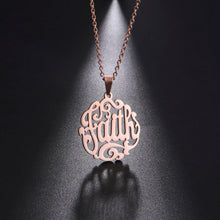 Firelife Ministries -  Hollow Faith Letter Necklace for Women Men Stainless Steel Round Pendant Chain Necklaces Fashion Choker Jewelry Gift