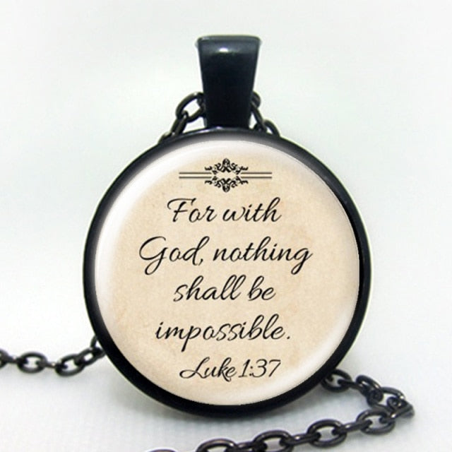 Firelife Ministries | Fashion Jesus Jewelry Christian Necklace Faith With God Nothing is Impossible Quote Jewelry Glass Saying