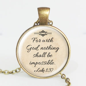Firelife Ministries | Fashion Jesus Jewelry Christian Necklace Faith With God Nothing is Impossible Quote Jewelry Glass Saying